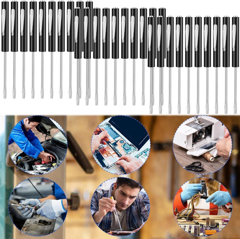 Minatee 30 Pcs Pocket Screwdriver Mini Tops and Pocket Clips Magnetic Slotted Screwdriver with Magnet Small Slotted Screw Driver for Mechanical Electrician Technician Repair Tool(Black) - Image 4